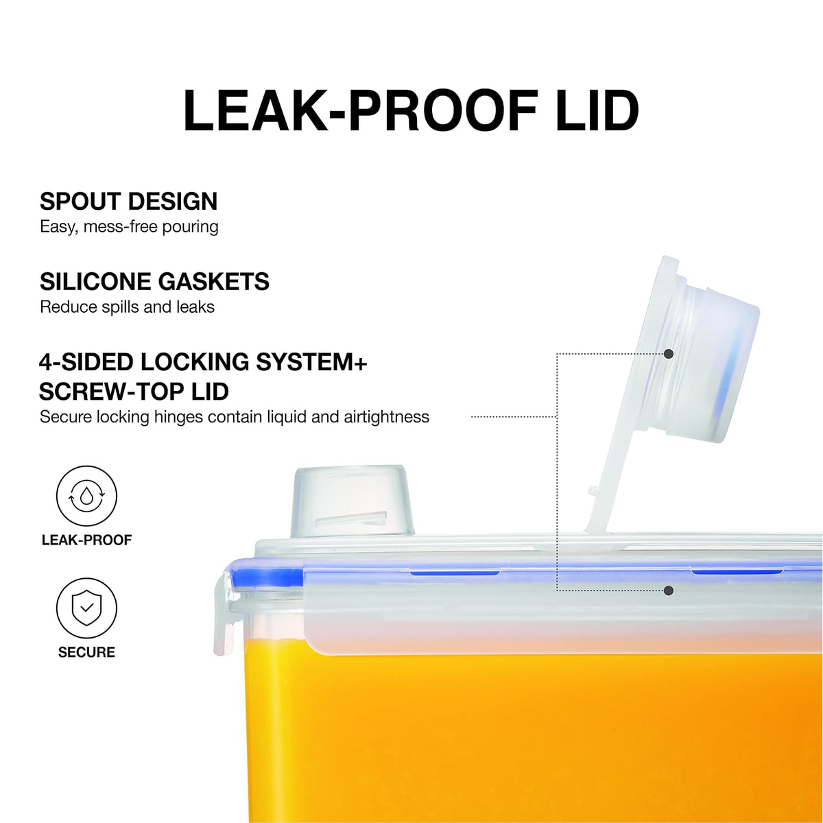 LocknLock - Jarra de agua para puerta de refrigerador, con asa, sin BPA, con tapa de rosca, perfecta para hacer tés y jugos, 1 galón, transparente