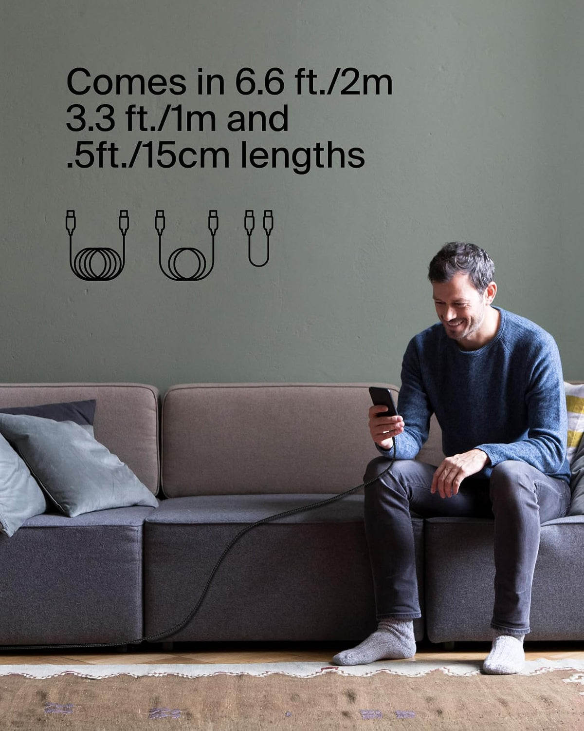 Belkin BoostCharge Cable trenzado USB-C a USB-C (2 M/6.5 pies) para iPhone 16, iPhone 16 Pro, iPhone 16 Pro Max, Galaxy S25, S24, Note, Pixel 9 y 8, iPad Pro, Nintendo Switch 2 y más, color negro