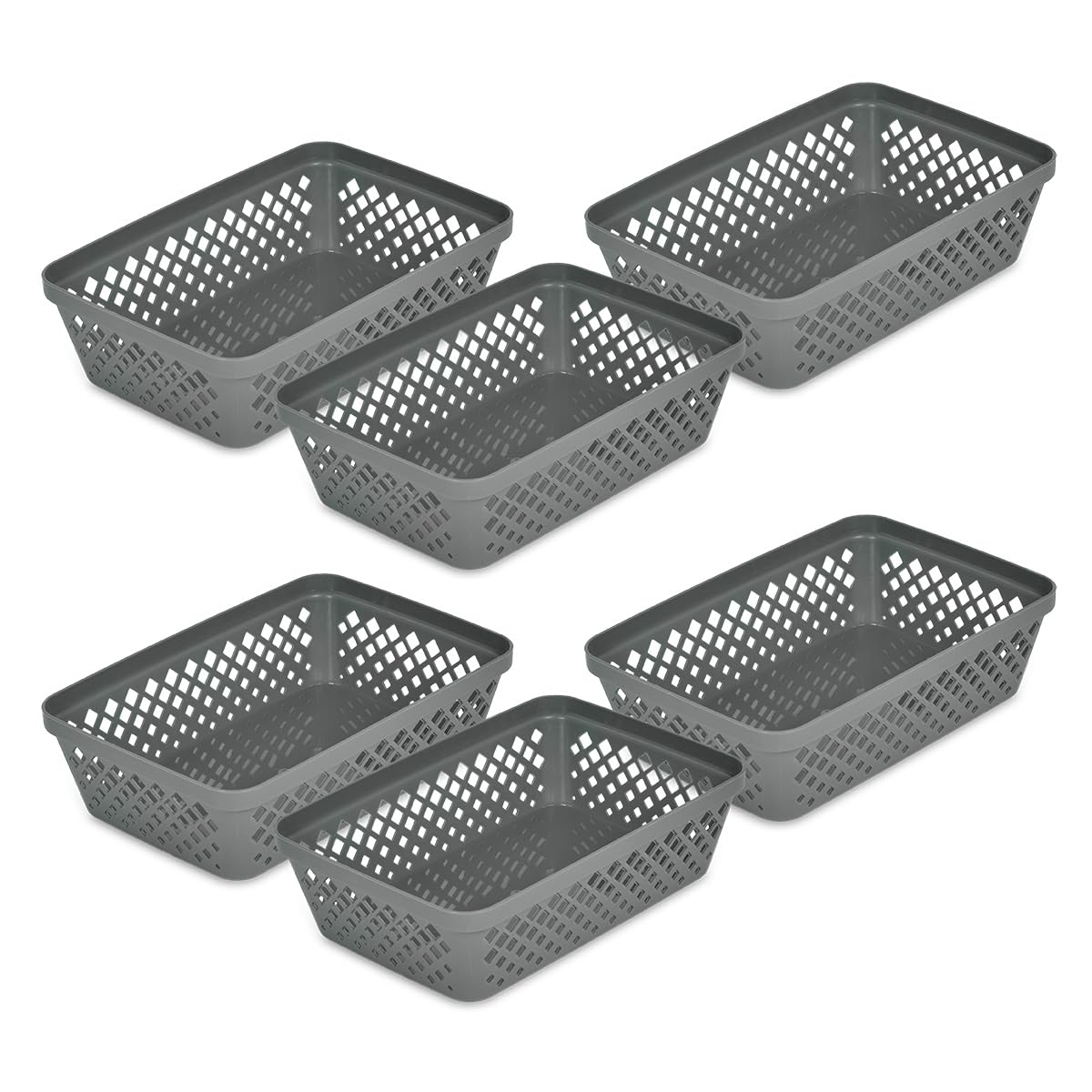 Glad - Juego de cestas de almacenamiento de plástico, bandejas multiusos, contenedores de despensa de cocina y contenedores de baño, paquete de 6 organizadores medianos, color gris - Gris - Mediano