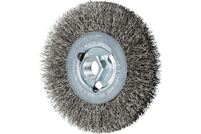 PFERD 80354 Crimped Wheel Brush, Stainless Steel Wire, 4-1/2" Diameter, 5/8-11 Thread, 0.014 Wire Size, 15/16" Trim Length, 1/2" Face Width, 12500 rpm