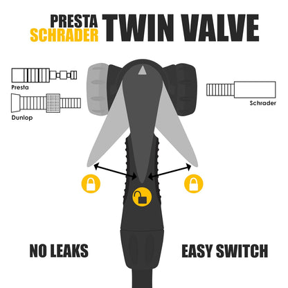 BV - Bomba de Acero Duradera para Bicicleta, Cabeza de válvula Inteligente de 17/24 Pulgadas, 160 PSI, Reversible automáticamente Presta y Schrader
