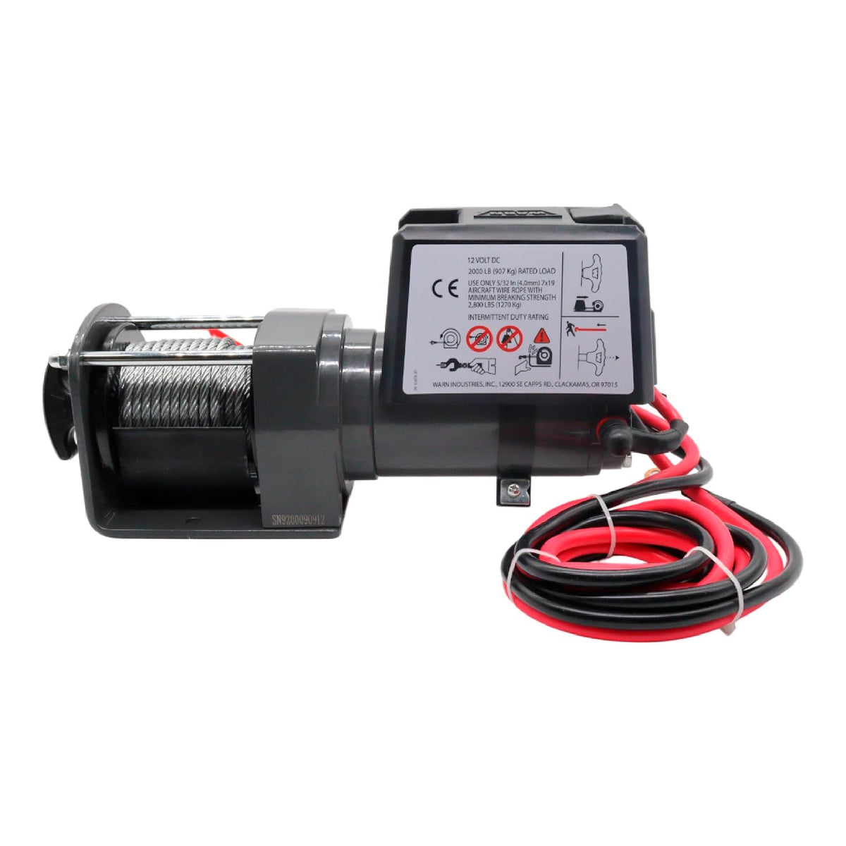 WARN 92000 - Cabrestante eléctrico montado en vehículo serie 2000 de 12 V CC con cable de acero: capacidad de tracción de 1 tonelada