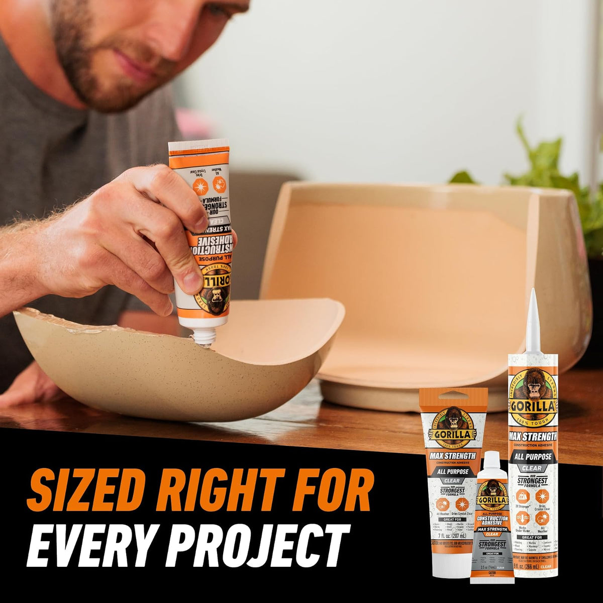 Gorilla Max Strength Calcomanía de Construcción 2.5 oz | Transparente, paquete de 1, relleno de huecos, impermeable, tubo de compresión