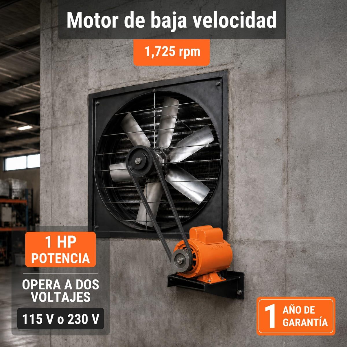 Truper MOE-1B, Motor eléctrico monofásico de 1 HP, baja velocidad, servicio continuo y reversible