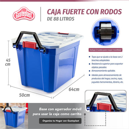 Caja de Almacenamiento con Ruedas 88 L de Plástico Color Azul