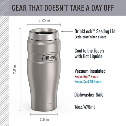 Thermos inoxidable Rey 16-Ounce Travel Tumbler, Metálico, 16 oz