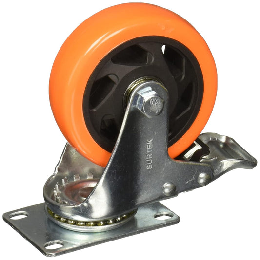 Surtek RV10B Rodaja de PVC naranja giratoria con freno 4"