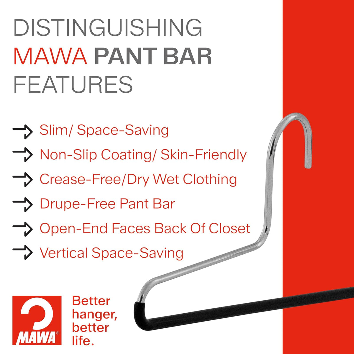 Mawa by Reston Lloyd - Percha de Ropa de Ropa Antideslizante Que Ahorra Espacio con una Sola Barra para Pantalones, Estilo KH/1, Juego de 4, Color Blanco
