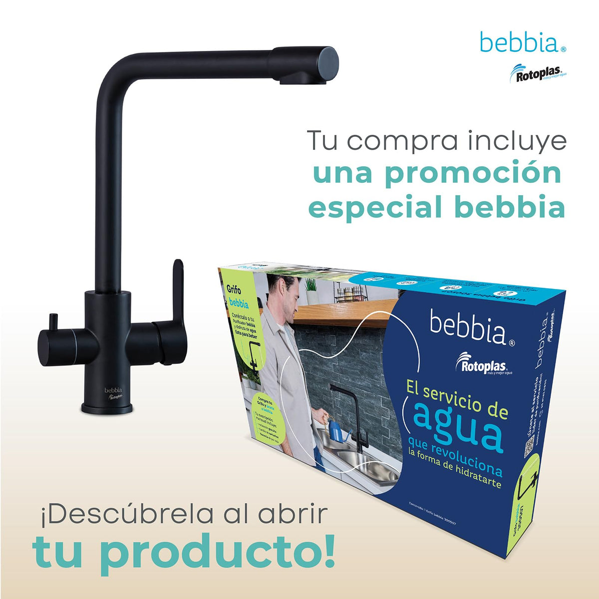 ROTOPLAS BEBBIA GRIFO PARA COCINA BEBBIA 3 VÍAS PARA AGUA PURIFICADA (NEGRO MATE RECTO)
