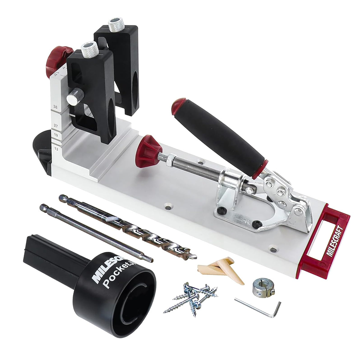Milescraft 1327 Pocket Jig 400 – Plantilla de bolsillo de metal autosujetante, resistente, resistente Kit completo con broca, destornillador y tornillos