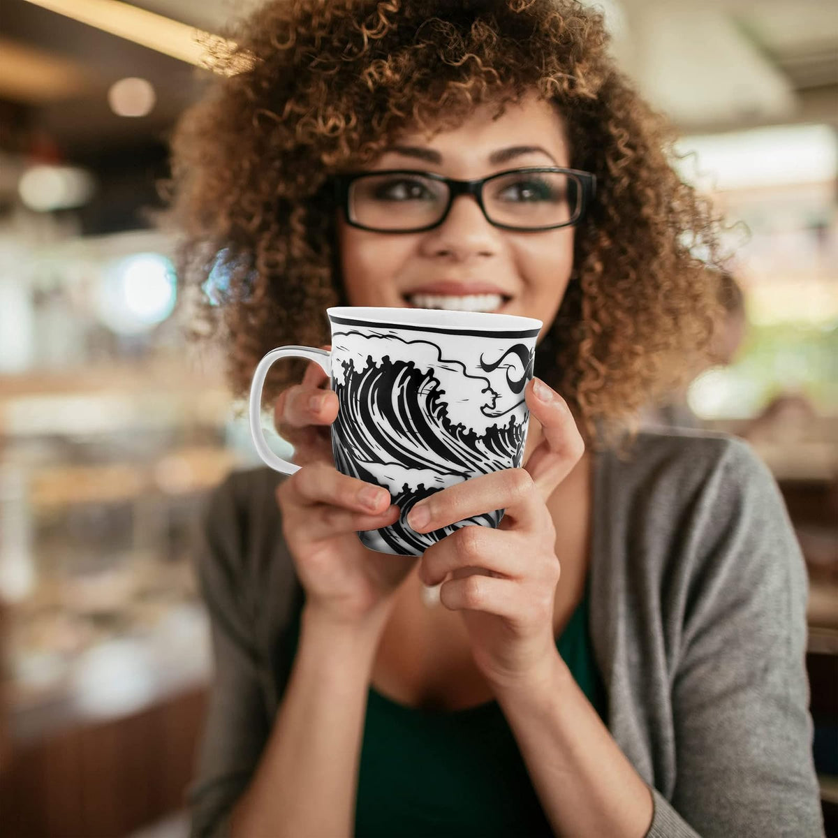 Karma Gifts Boho - Taza, diseño de calavera de azúcar, color blanco y negro, Sirena, Mermaid, 1