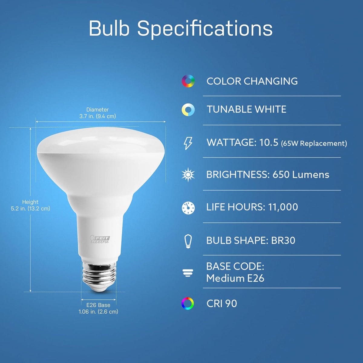 Feit Electric WiFi - foco LED inteligente BR30 que cambia de color y es regulable, no requiere concentrador, Alexa o Google Assistant, Classic, 65W, BR30
