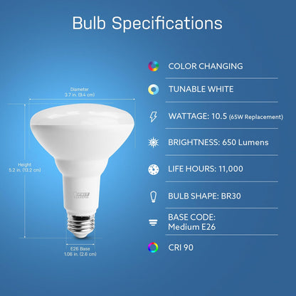 Feit Electric WiFi - foco LED inteligente BR30 que cambia de color y es regulable, no requiere concentrador, Alexa o Google Assistant, Classic, 65W, BR30