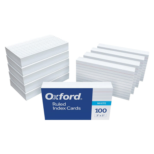 Oxford ruled tarjetas de índice, 7.6 x 12.7 cm, color blanco, 1.000 tarjetas, 10 paquetes de 100 (98833)
