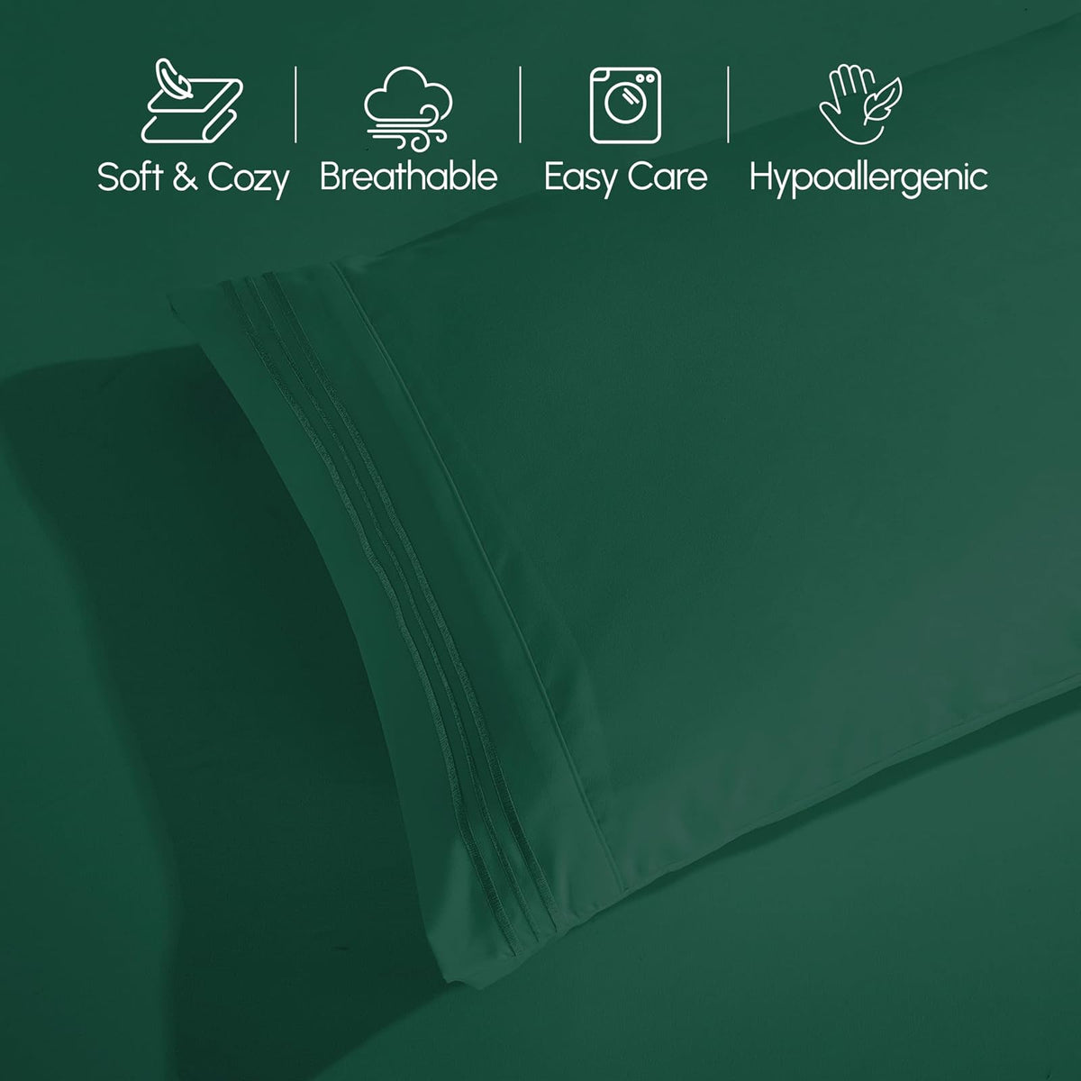 Elegant Comfort Luxurious 1500 Premium Hotel Quality Microfiber Three Line Embroidered Softest 4-Piece Bed Sheet Set, Wrinkle and Fade Resistant, California King, Hunter Green