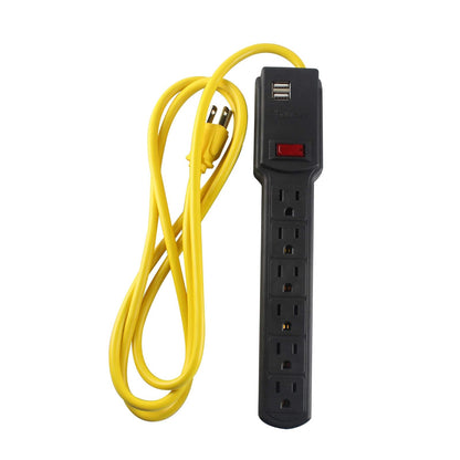 SANELEC, Barra Multicontacto con Supresor de Picos, 6 Contactos y 2 Entradas USB, Modelo 8618