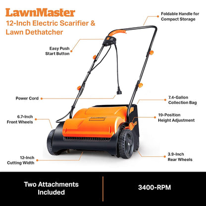 LawnMaster GV1212B Escarificador y Dethatcher 13" 12AMP