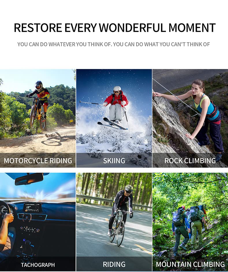Auvce Cámara Deportiva 400 4k 60FPS, 8M Cámara Deportiva con Pantalla Táctil Resistente al Agua 40m Cámara Subacuática WiFi Webcam Videocámara （con Tarjeta de Memoria de 32G）