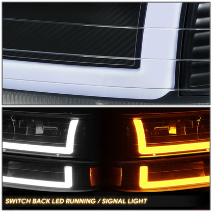 DNA MOTORING - Par de Faros Delanteros Transparentes, Reflector ámbar halógeno/LED Compatible con Silverado 1500/1999-2002 Silverado/2001-2002 Silverado 2500 HD, HL-SSLB-CSIL99-4P-BK-AM