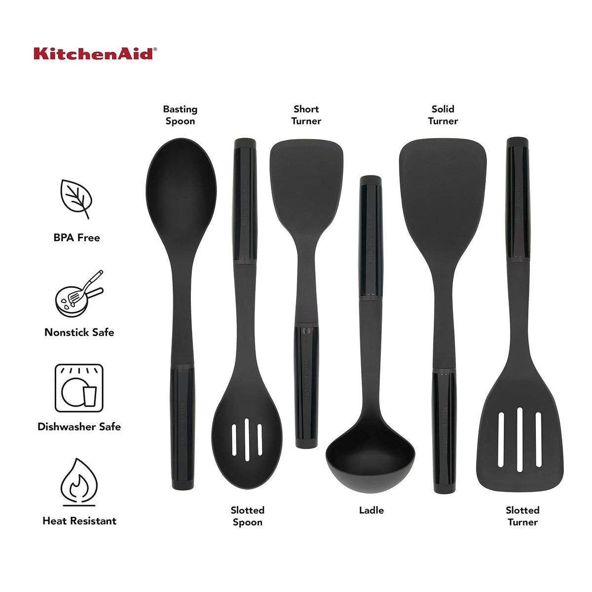 KitchenAid - Juego de herramientas universal, 6 piezas, color negro