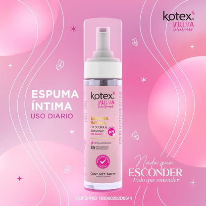 Espuma Íntima Kotex, Vulva Wellness 240 ml