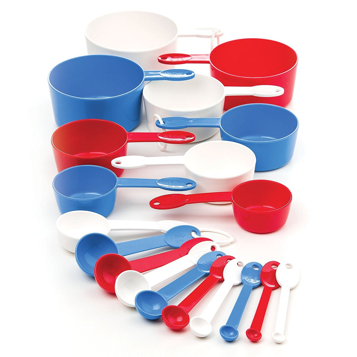 prepworks from Progressive International - Juego de 19 utensilios, 9 cucharas y 10 tazas medidoras, rojo/blanco/azul