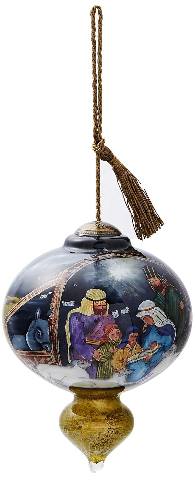 Ne'Qwa Art Adorno de Vidrio soplado Pintado a Mano, Nativity O Come Let Us Adore Him