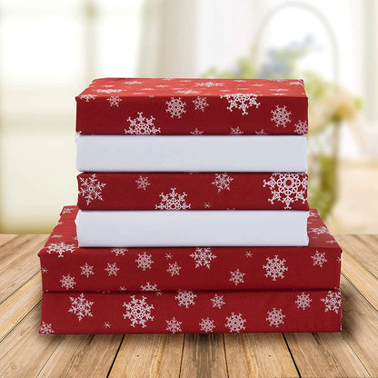 Elegant Comfort Juego de Sábanas Navideño de 6 Piezas, 1500 Hilos - King - Snow Flake Borgoña