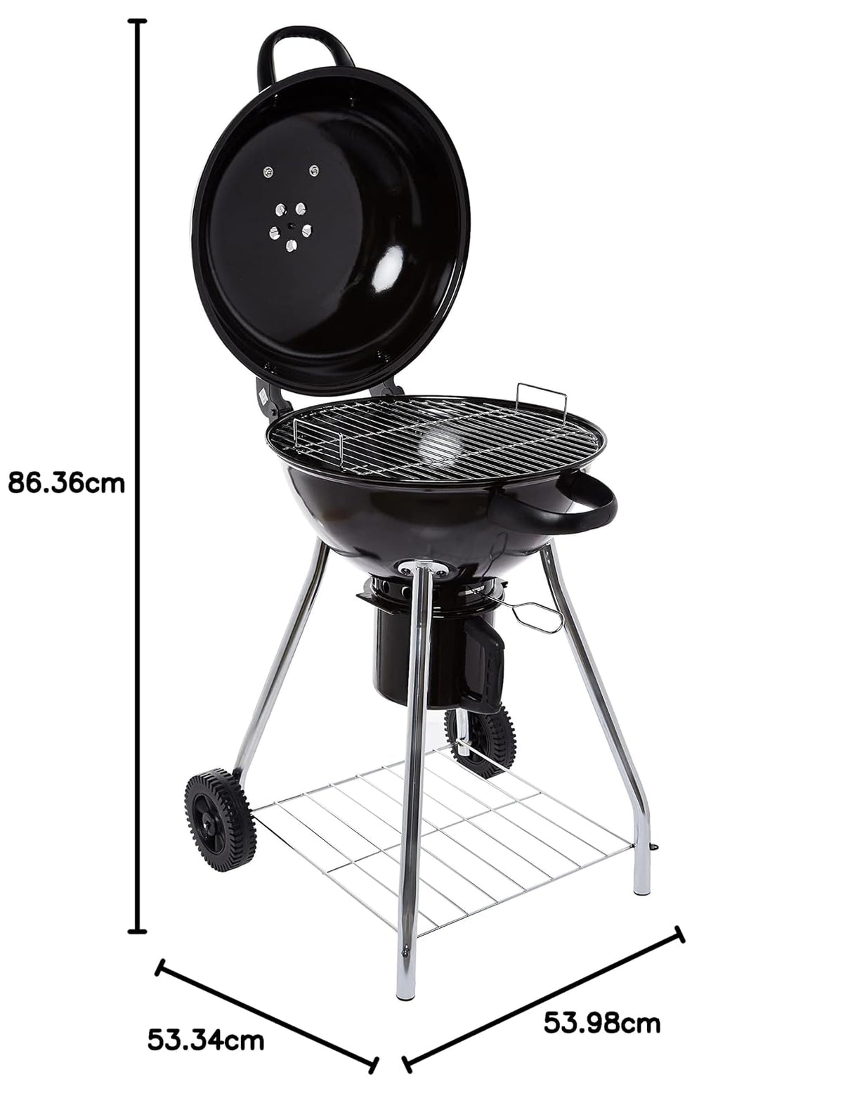 Asador Parilla de Carbón Charbroil 18.5, Acero Inoxidable, Rejillas Cubiertas de Porcelana, 261 Pulgadas Cuadradas Área Cocción, 86x53x54cm