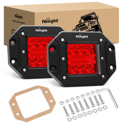 Nilight Faros LED Flush Mount 42W para Todoterreno, Combo Spot/Flood (2 pzas) - 2 cápsulas LED de 42 W, luz roja
