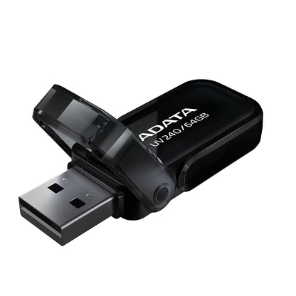 ADATA 64 GB Memoria Flash USB 2.0 con Tapa Retráctil Color Negro (Modelo UV240)