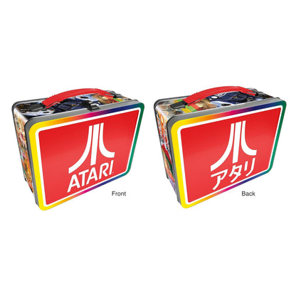 AQUARIUS Atari Fun Box - Caja de almacenamiento de lata resistente con mango de plástico y cubierta frontal en relieve, producto oficial de Atari y regalo coleccionable