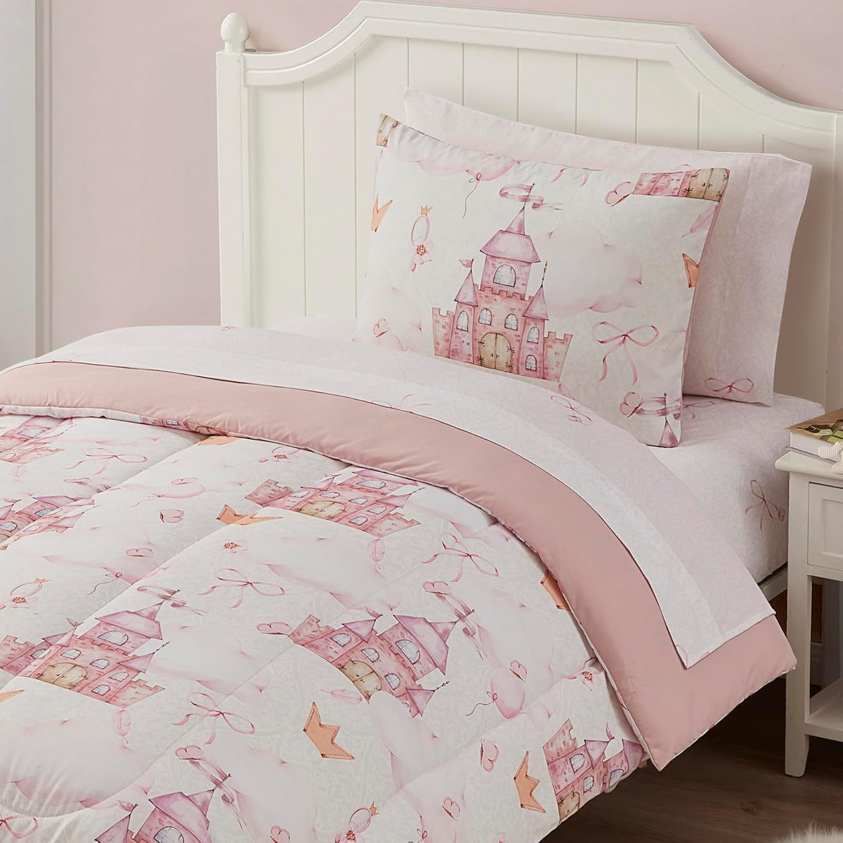 Juego de Ropa de Cama para niños y niñas, Juego de sábanas y edredón Estampados, tamaño Individual, Princesa de Cuento de Hadas