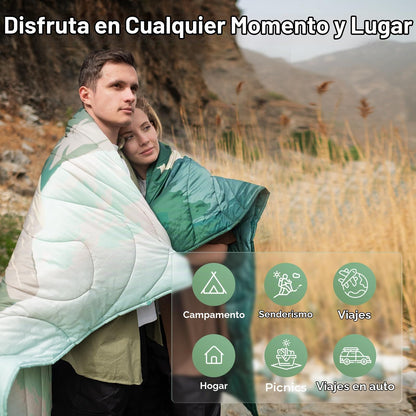 KingCamp Manta de Camping, Manta Portátil Alternativa al Plumón con Botones y Laços para Usarla, Impermeable y Cálida, Ideal para Viajes, Senderismo y Eventos al Aire Libre