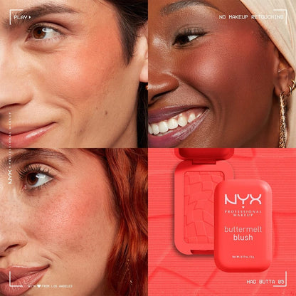 NYX Professional Makeup Buttermelt Blush, rubor en polvo de alta pigmentación, fórmula vegana, manteca de mango, almendra y karité, acabado suave hasta por 12H, 5g – Tono Had Butta (Salmón)