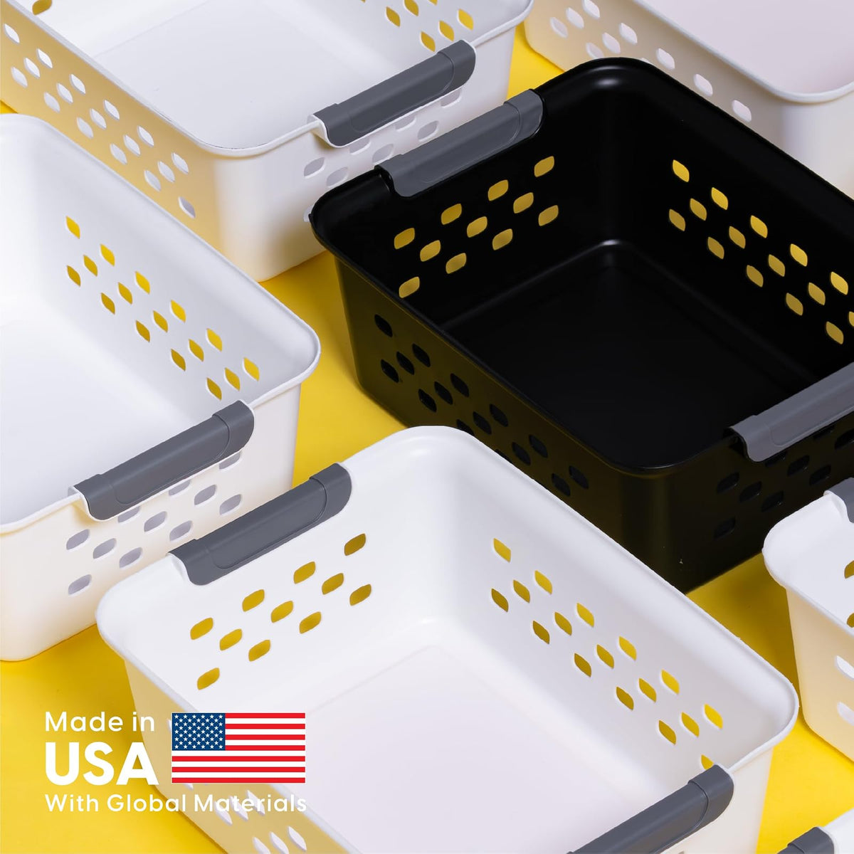 IRIS USA Canasta Mediana de Plástico para Almacenamiento, Paquete de 6, Cesta Organizador para Colgar, para Estantes, Despensas, Cocinas, Armarios, Dormitorios y Baños, Negro