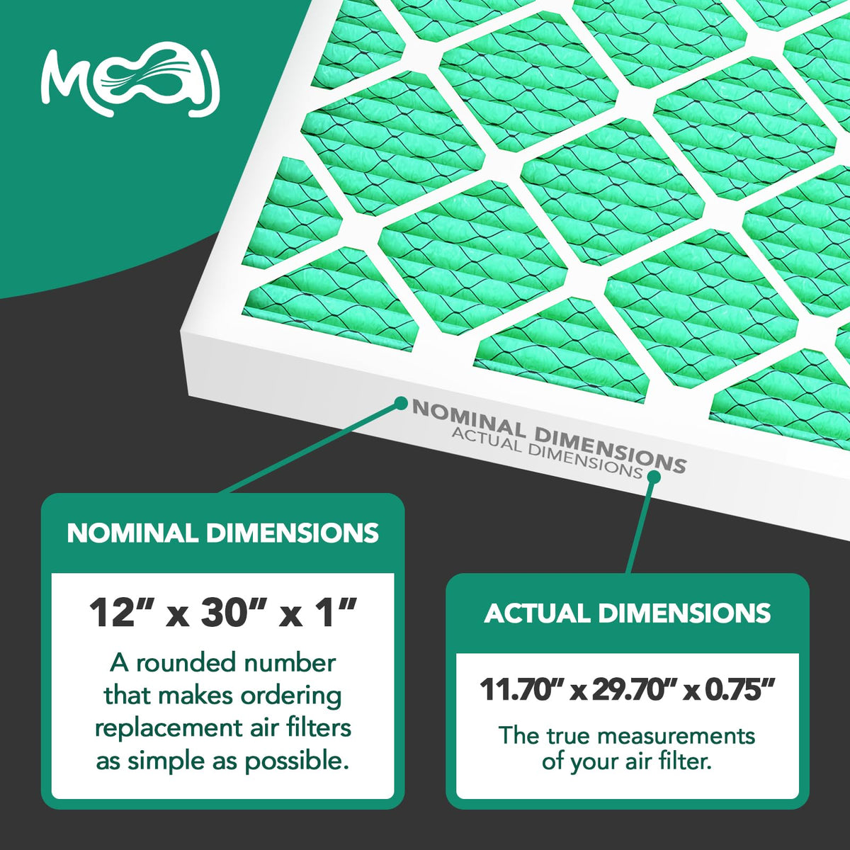 Filtro de aire de 12 x 30 x 1 (paquete de 6) | MERV 13 | MOAJ Elite Bacterial & Viral Defense | Basado en Estados Unidos | Filtros de aire de repuesto plisados para aplicaciones de CA y hornos |