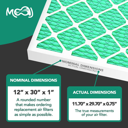 Filtro de aire de 12 x 30 x 1 (paquete de 6) | MERV 13 | MOAJ Elite Bacterial & Viral Defense | Basado en Estados Unidos | Filtros de aire de repuesto plisados para aplicaciones de CA y hornos |