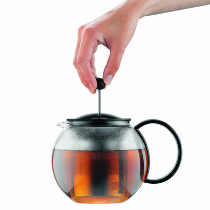 Bodum Assam - Tetera de Vidrio con Filtro de Acero Inoxidable, Negro, 963 ml, 1