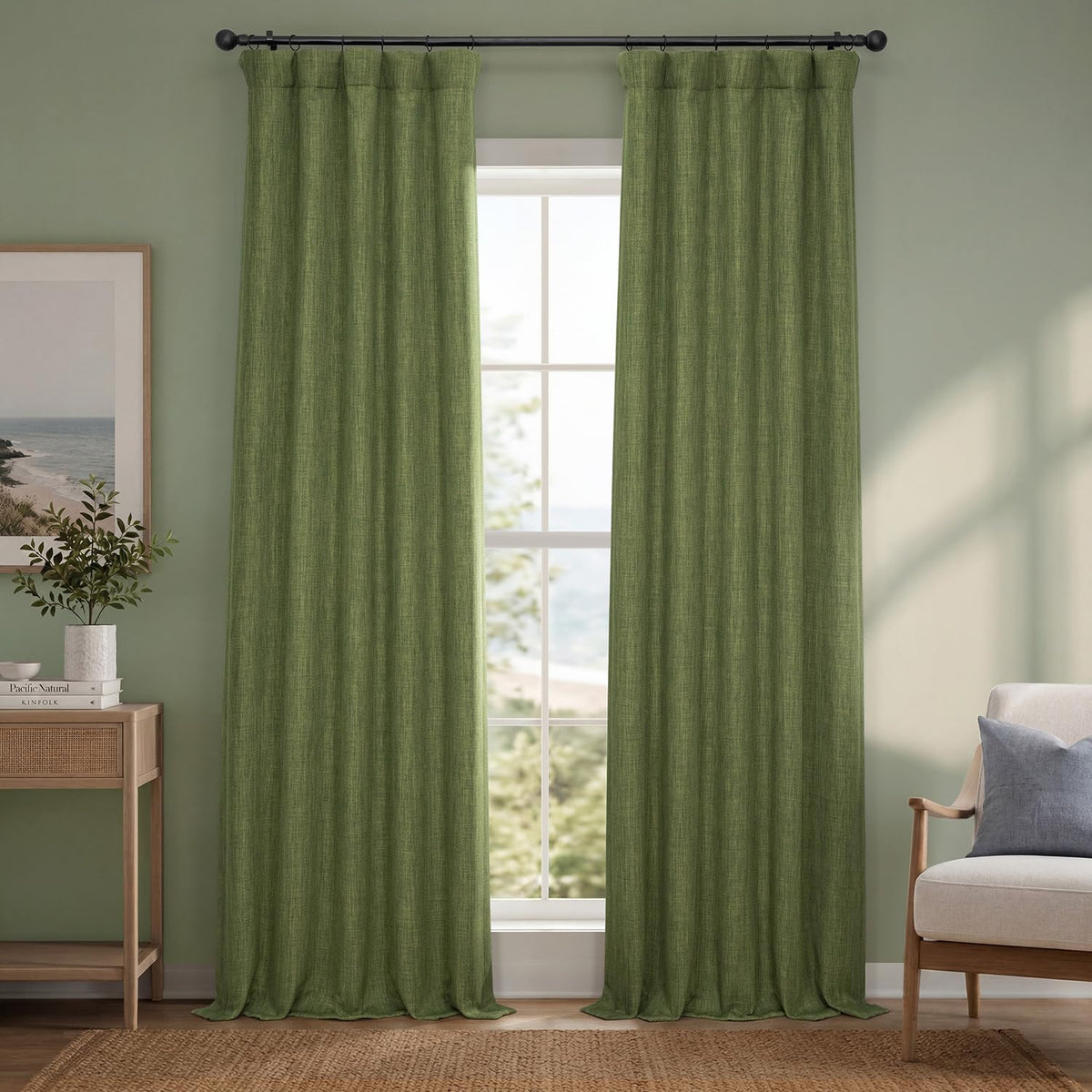 Half Price Drapes Cortina de Lino Sintético, Panel Individual - 127An x 274.3Al cm (1 Paneles) - Verde (Tuscany Green)