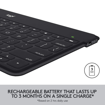 Logitech Teclado Keys-To-Go Fino y Delgado con Bluetooth para iPhone, iPad; Apple TV y Todos los Dispositivos iOS - Negro