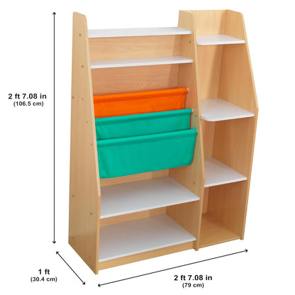 KidKraft - Estantería de Madera de Bolsillo con eslingas y estantes, Muebles para niños, Natural