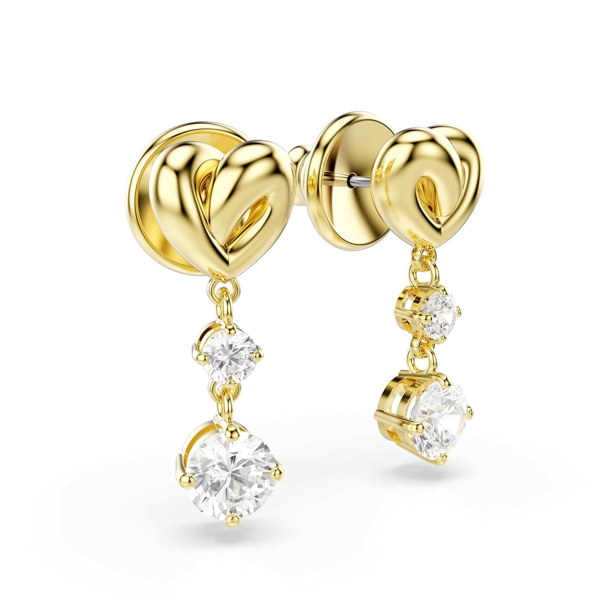 arete Swarovski Lifelong, corte redondo, corazón, blanco, baño dorado