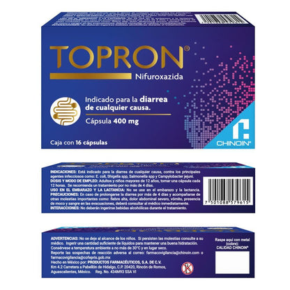 Topron 16 Cápsulas Tratamiento EFECTIVO combatir para todo tipo de DIARREA, Nifuroxazida