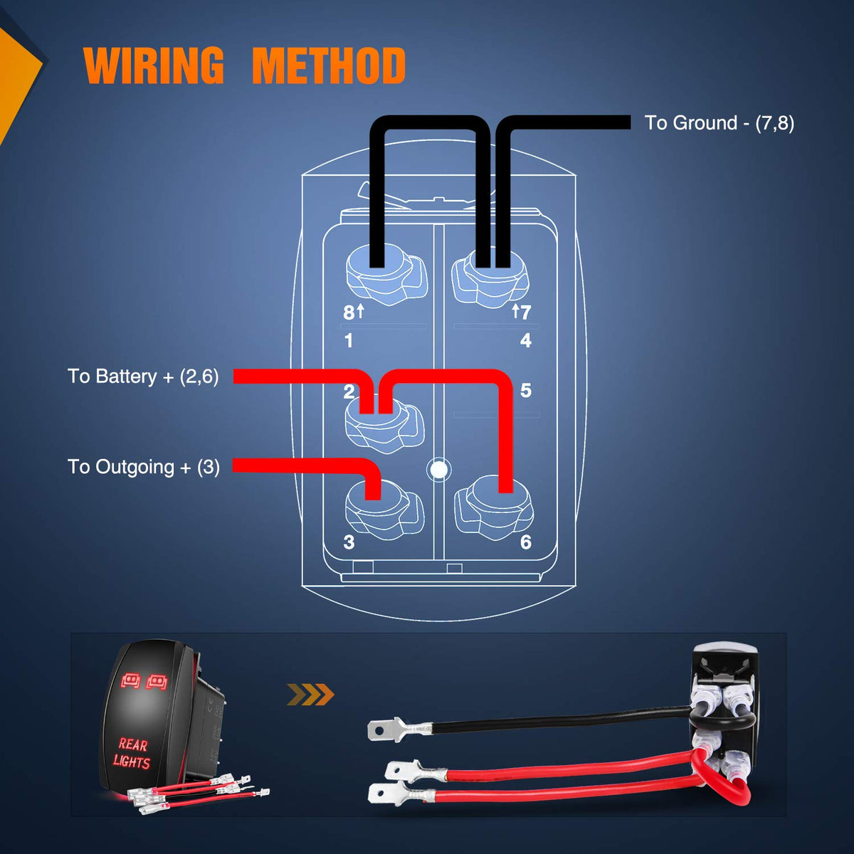Nilight Rear Lights Rocker Switch Led Light Bar Switch 5Pin Laser On/Off switches Red 20A/12V 10A/24V Switch with Jumper Wires Set for Cars,Trucks,RVs,2 Years Warranty