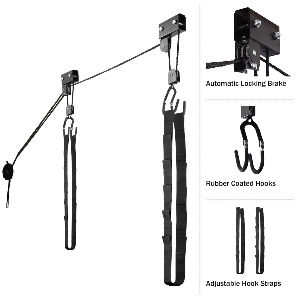 Kayak Storage Hoist - Overhead Pulley System with 125lb Capacity for Canoes, Bikes, Ladders, and More - For up to 12-Foot Ceilings by RAD Sportz