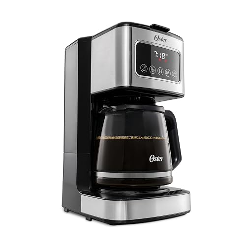 Oster Cafetera de Goteo Programable Capacidad 12 Tazas, Pantalla Táctil LED | Programa el café hasta 24 hrs de anticipación, pausa para servir, apagado automático, filtro reutilizable,