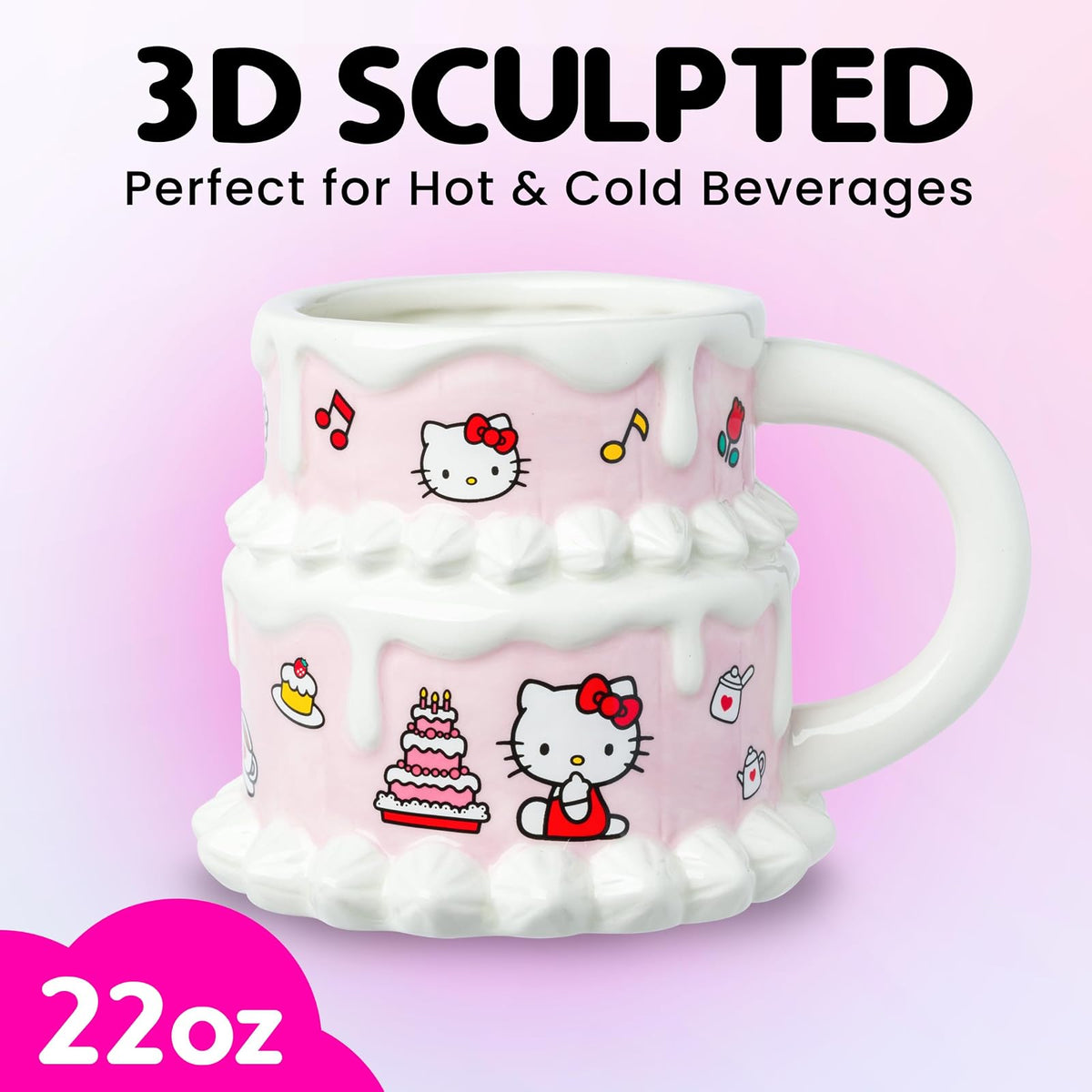 Taza esculpida 3D de cerámica con diseño de Hello Kitty de Silver Buffalo | Cerámica, 0,65 litros