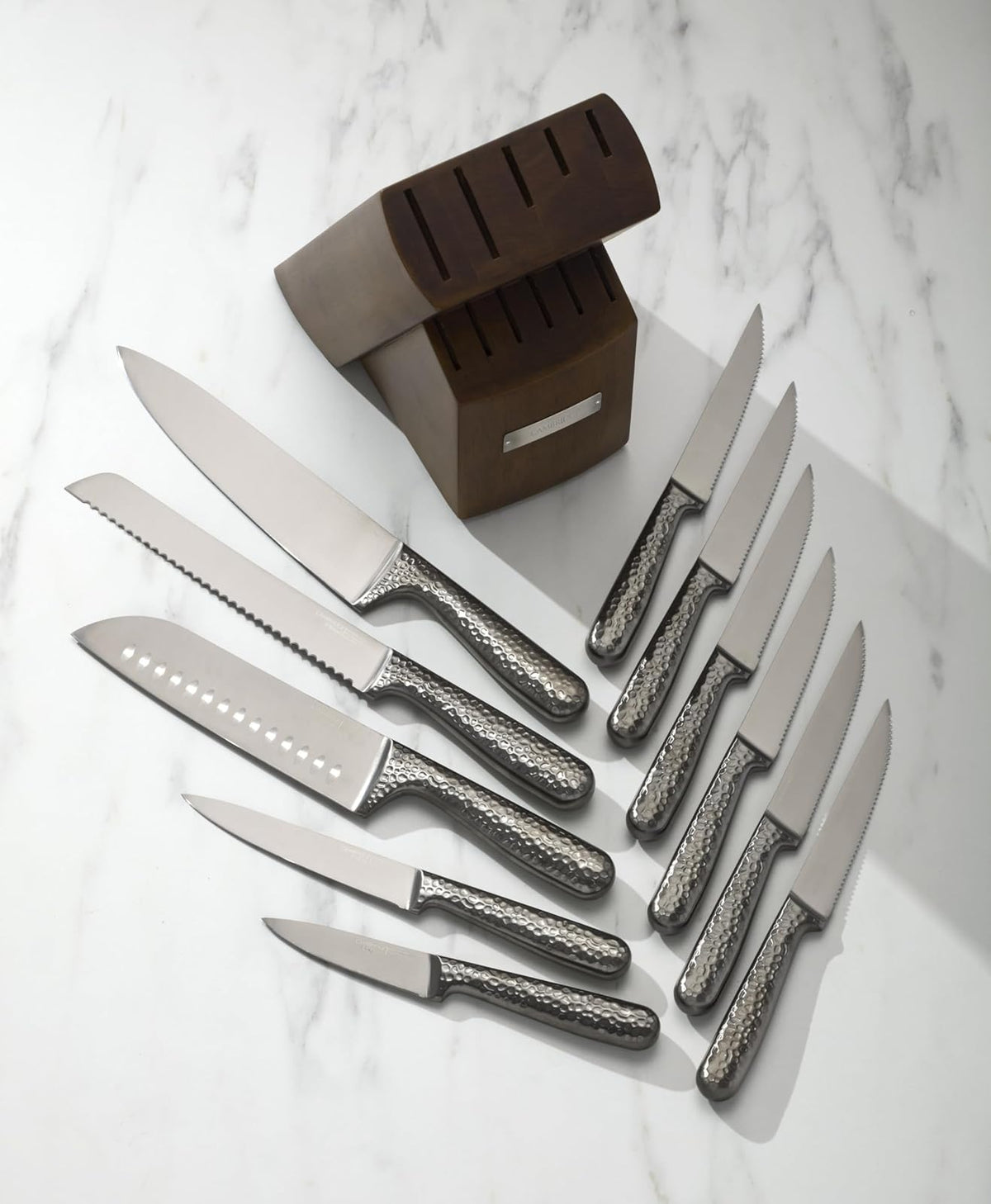 Cambridge Set de Cuchillos Nero Hammered Titanio 12 Piezas con Bloque, Acero Inoxidable, Lavado a Mano