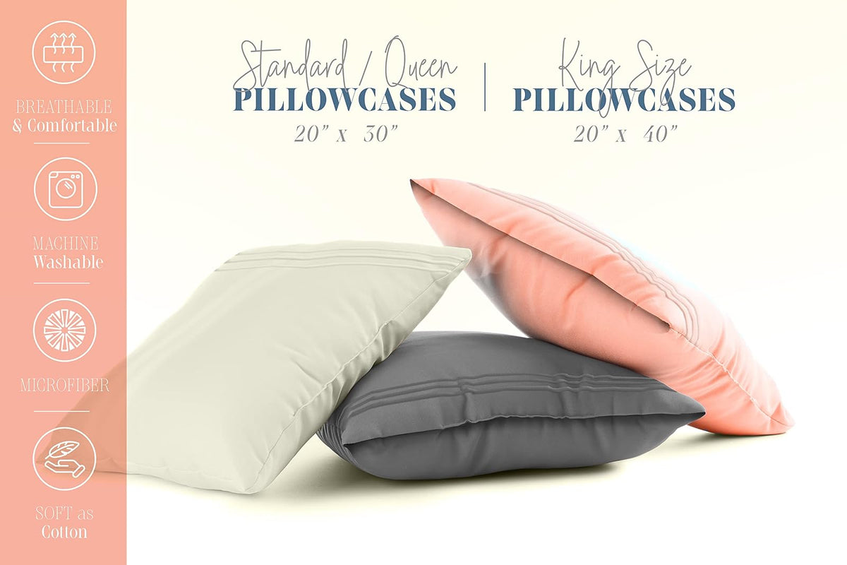 Elegant Comfort Funda de Almohada de 2 Piezas con Bordado de Calidad egipcia de 1500 Hilos, Sedosa, Suave, Resistente a Las Arrugas y a la decoloración, tamaño estándar/Queen, Color Plateado